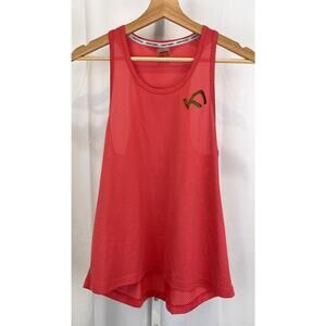 KARI TRAA Size M Vilde Tank Top Sleeveless Singlet Tank Mesh Coral Pink Orange